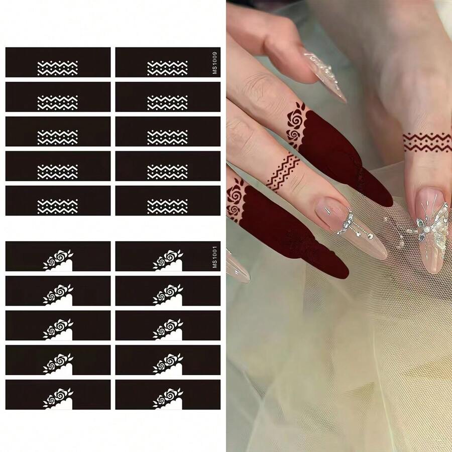 2 PCS Modern Designs Mehndi Mini TattooIcon Pattern Finger Temporary Body Art Tattoo Stickers