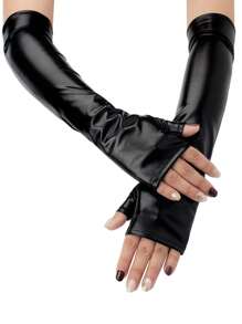 1 双哥特风格人造皮革性感无指长手套，朋克正式派对服装手套 - 彩色 - 查看 3