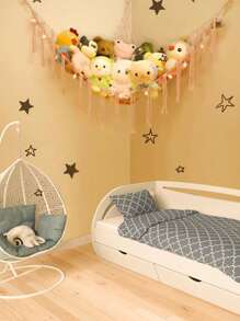 1 件玩具吊床 Macrame 毛绒动物收纳角挂网架，带挂钩的网状吊床毛绒玩具收纳架，适用于卧室，毛绒动物收纳吊床网 - 毛绒动物角落玩具吊床网 - 悬挂毛绒动物收纳架大尺寸房间装饰，波西米亚风毛绒动物网或大吊床，感恩节娃娃、小矮人、妖精收纳吊床网（粉色）装饰，家居装饰，房间装饰，墙面装饰礼品生日毕业 E-I-D