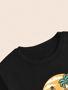 Cotton T-Shirt Artistic Style Landscapes Beach Blouse Breathable Elegant Soft Summer - 黑色 - 查看 2