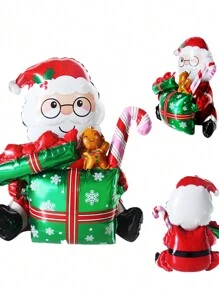 1pc 3D Gift Box Santa Claus Foil Balloons Gift Box Elk Balloon Christmas Balloons Christmas Decorations For Home Christmas 2025, Christmas - Multicolor - View 5