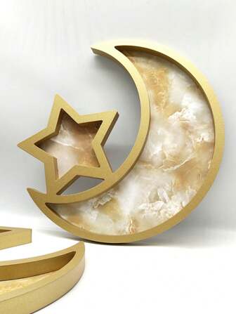 1 件木制糖果托盘，月亮和星星形状木制盘子托盘，用于节日派对装饰，以及