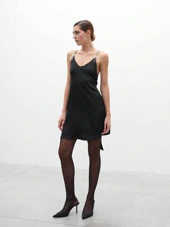 GAAMI Sexy Bowknot Party Dress, Romantic Holiday Sleeveless Sparkly Rhinestone Decorated Black Mini Dress, Spring/Summer