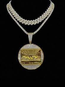 3PCS/Set Hip Hop Last Supper Pendant Big Jesus Iced Out Golden Charm Necklace Fashion For Men Gift For My Men Hip Hop Accessory
