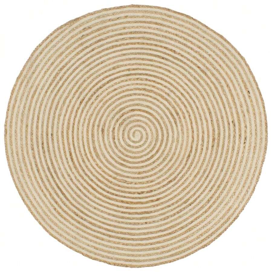 Natural Spiral Pattern Rug White 90cm Handmade -Friendly Floor Decor - White - View 1