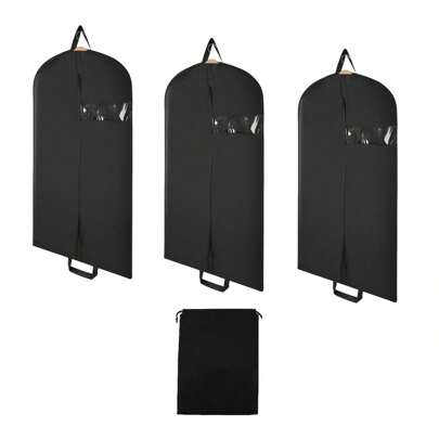 Sonnewelt Bolsa de ropa premium, bolsa de zapatos, bolsa de traje transpirable hecha de tela no tejida gruesa con película de PE, funda protectora de alta calidad para trajes y vestidos, juego de 1/3/5 piezas de 100x60cm/ 128x60cm/ 150x60cm que incluye funda protectora de ropa, funda antipolvo para ropa, funda protectora de armario, funda antipolvo para ropa, funda para ropa, funda larga para ropa, para evitar el polvo, la humedad, las plagas de insectos, bolsa de ropa para viajes, funda de ropa portátil, funda protectora de ropa plegable, protección de ropa de temporada, funda de almacenamiento de ropa resistente a la humedad, funda antipolvo transparente, funda antipolvo para vestidos, funda protectora para vestidos de novia, funda para trajes, funda para ropa de trabajo, ropa utilizada en ocasiones formales, para evitar el polvo, las arrugas y el deterioro de la calidad, adecuada para colgar vestidos, vestidos de novia o trajes de negocios. Almacenamiento de vestidos de novia, recuerdos de bo
