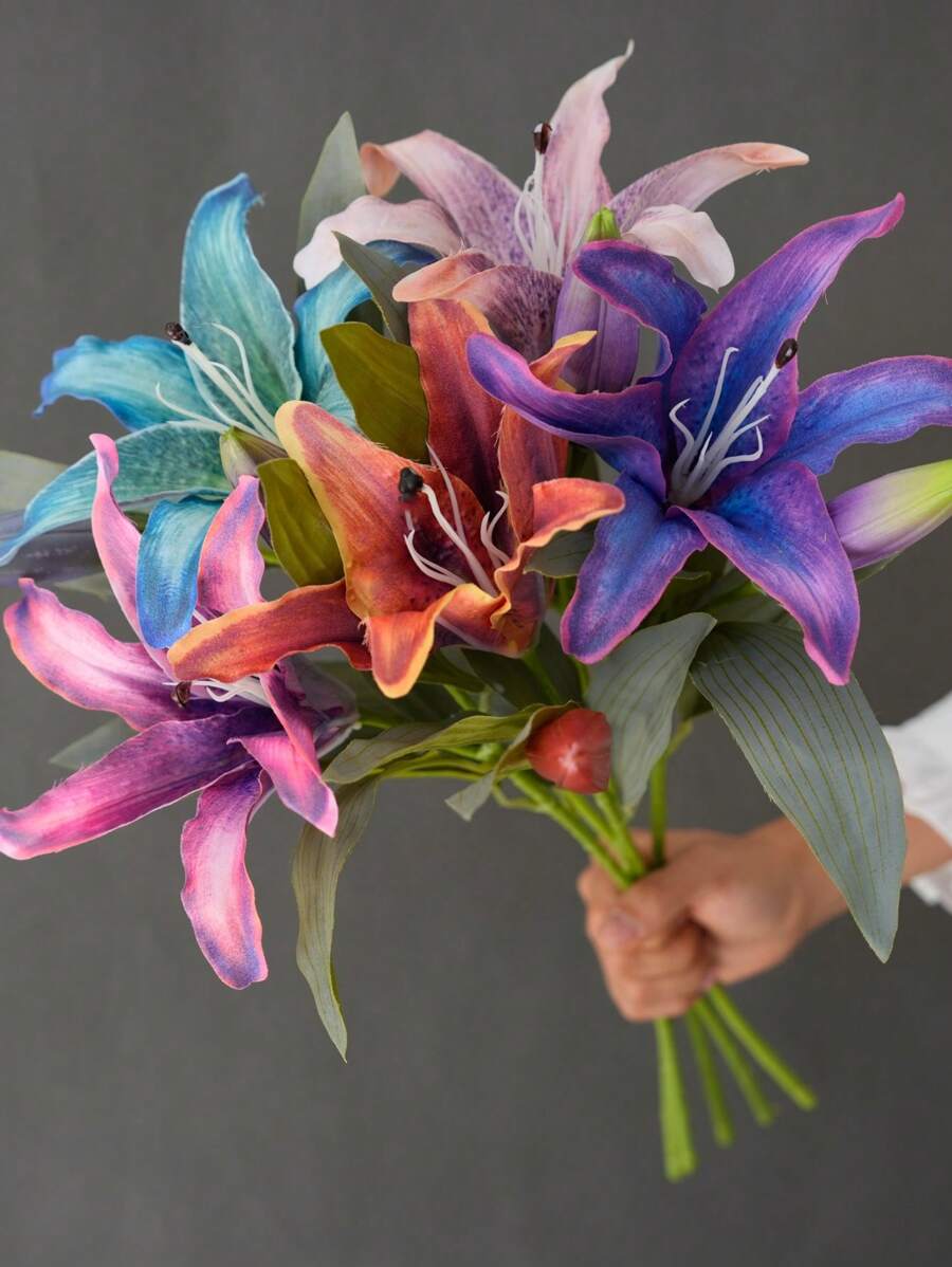 1 Stück Premium Vintage Lilien Künstliche Blume, Heimdekoration Mittelstück für Hochzeitszeremonie Gang, Ostern