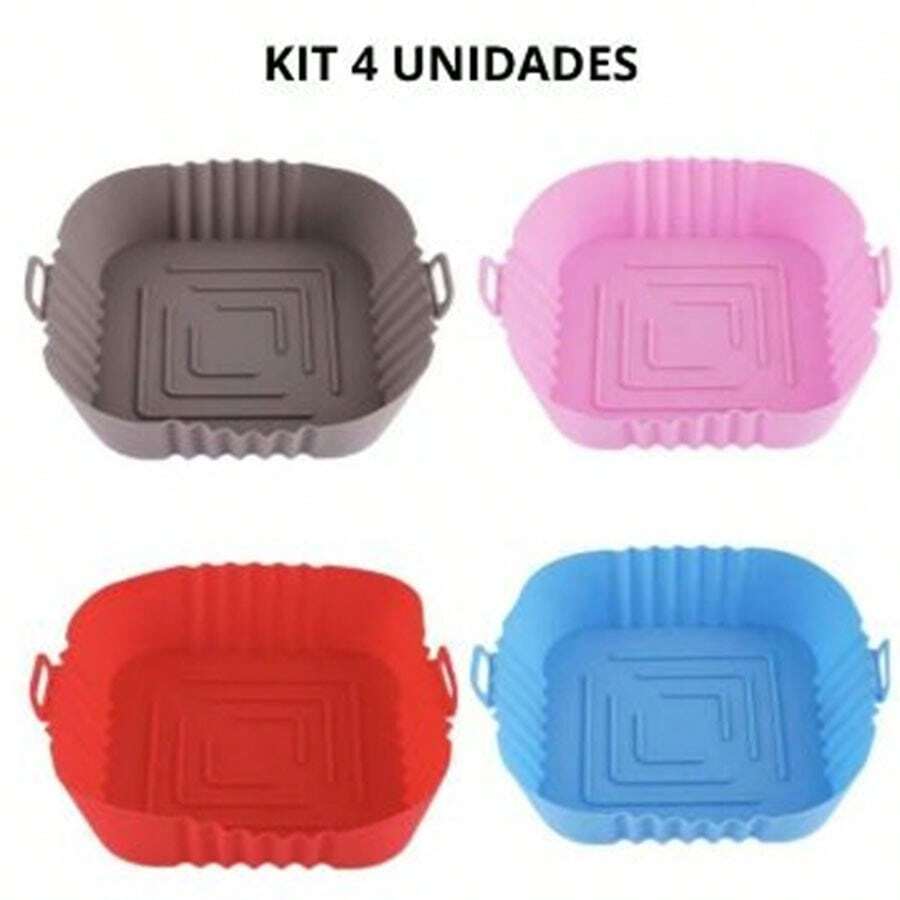 Kit 4 Large Square Silicone Molds Waterproof Arfryer Non-Stick Reusable Resistant - 彩色 - 查看 1