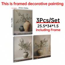 三联经典橄榄树与复古花瓶橄榄枝油画,简约树叶艺术版画,适合客厅和卧室装饰,春夏风景主题,室内人像帆布墙画,帆布墙画,房间海报,家居装饰,房间装饰美学,房间装饰用品。房间装饰,可选画框。 - 彩色 - 查看 12