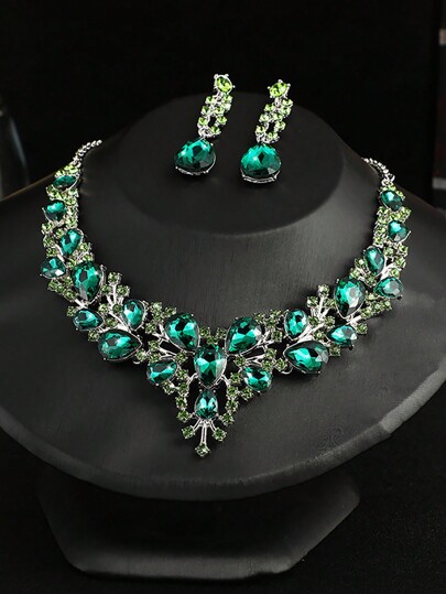 Juego de joyería de 3 piezas con aretes talla grande collar, joyas elegantes con rhinestones incrustados en estilo oscuro para niñas geniales para decoración de fiesta de noche