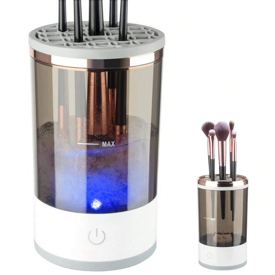 1 件 USB 供电电动化妆刷清洁器，全自动化妆刷清洁工具，温和清洁整个化妆刷套装而不会损坏刷子，超声波振动深度清洁，免提操作，透明机身