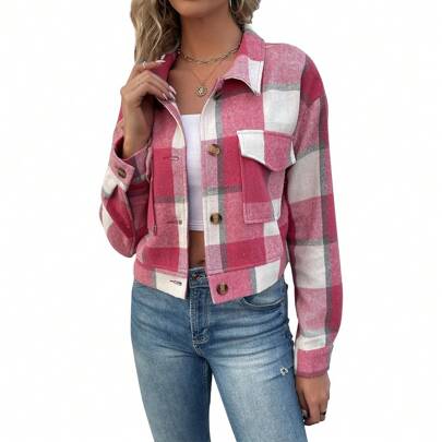 Flannels For Women Cropped Shacket Jacket Fashion Plaid Button Down Shirt Fall Coat Tops