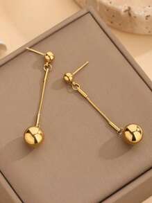 4 件/套不锈钢首饰套装：圆形网链、球形吊坠项链、手链、耳环，创意设计，简约、优雅、时尚、复古、休闲，适合送礼、日常穿着、街头、派对、节日（包装仅供摄影使用） - 金黃色 - 查看 2