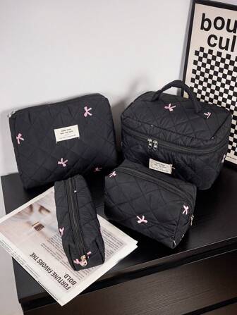1 Piece Travel Storage Toiletry Bag Zipper Storage Pouch Cosmetic Bag Tampon Storage Bag Sanitary Pad Pouch Women's Bow Embroidered And Quilted Makeup Bag Sets Multi-Functional Cosmetic Storage Bag Bath Wallet Bag Lightweight Fluffy Filling Toiletries Bag Mini Travel Makeup Case PouchFor Travel Storage Daily Use For School Cosmetic Bag Back To School Supplies Cosmetic Storage School Stuff Bag Organizer Room StuffSummer Travel,Vacation Home Bathroom Decor Holiday Makeup Organizer Bathroom Accessories