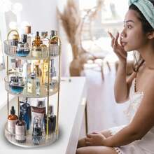 AXOSY-360 Rotating Makeup Organizer Countertop 3 Tier Bathroom Organizer Spinning Perfume Organizers, Skincare Organizers Makeup Carousel Cosmetic Brush Storage For Vanity, Countertop - 白色 - 查看 5