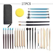 36pcs Ceramic Art Tools Set, Includes Dotting Pen, Soft Clay, Sculpting Knife, Clay Texture Stamps