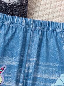 Conjunto de 3 pantalones de ajuste slim con estampado de mezclilla para niña joven - Rosa Fucsia - Ver 4