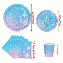 10pcs/20pcs Frozen Birthday Party Supplies Disposable Tableware Winter Snowflake Paper Plates Napkins For Christmas Winter Wonderland Frozen Party Decorations - Multicolor - View 2