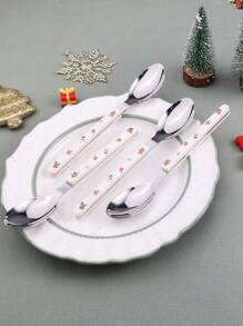 4 件套不锈钢圣诞餐具套装，圣诞主题刀叉勺 - 銀色 - 查看 3