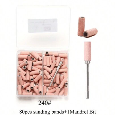 80 miếng băng nhám màu hồng dùng cho máy mài móng, thiết kế nâng cấp, dũa móng nhỏ cho mũi khoan 3mm, độ nhám 240 cho móng acrylic, tẩy gel, tạo hình, làm móng tại tiệm làm móng