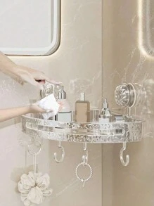 1 pièce Étagère d'angle de salle de bain avec crochet, porte-serviettes mural, étagères de douche gain de place sans perçage, organisateur de rangement de salle de bain, décoration de salle de bain, organisateur de salle de bain, décoration d'automne, rentrée des classes
