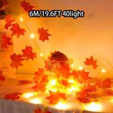 1 set 10/20/40/80 luces LED con forma de hojas de arce artificial, luces LED de hadas con guirnalda colgante, aptas para el hogar, Acción de Gracias, vacaciones, guardería, dormitorio, patio, jardín, chimenea, porche, carpa, decoración interior para fiestas - Multicolor - Ver 14