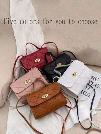 1 Youth Crossbody Bag, Diamond Striped Small Square Bag, Shoulder Bag, Handbag, Storage Bag, Fashion Bag (Suitable For 14-16 Years Old)