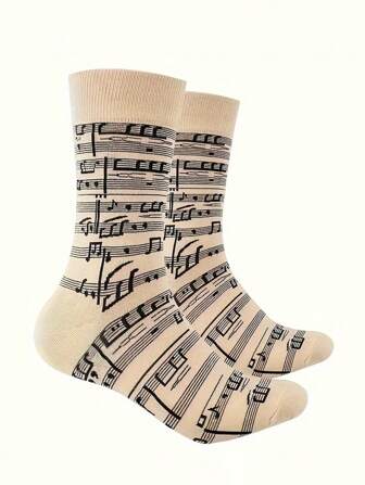 1 par de calcetines de media caña para hombres con patrón de piano de unicolor, versátiles, para otoño