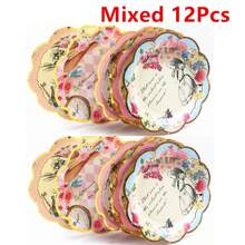 12 件仙境派对纸盘非常适合茶会、生日派对、新娘送礼会、婚礼派对、复古花卉纸盘，适合花卉花园茶壶茶会、圣诞新年感恩节派对 - 如圖所示 - 查看 4