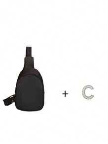 2 件男孩和女孩尼龙拉链时尚迷你胸包，珍珠字母布休闲包适合日常使用（DIY 字母贴纸） - 黑+白字母 - 查看 32