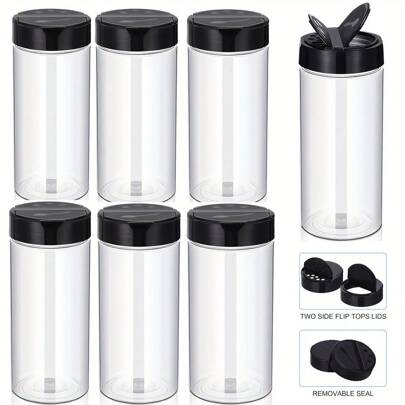 400ml Plastic PET Transparent Reusable Spice Jar With Dual Lids, Herb & Spice Storage Container With Sprinkler