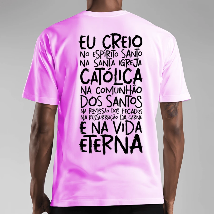 T-Shirt Catholic Shirt Printed Prayer Creed Back - 淺粉色 - 查看 1