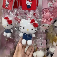 Sanrio 1pc Hello Plush Kitty Keychain With Heart Shape Clip 4" Inch Stuffed Plushie Purse Bag Charm Backpack Lucky Doll