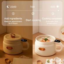 紧凑型多功能智能电饭煲，精确轻巧的触摸屏，可编程，不粘，易于清洁，适合宿舍、家庭、露营者使用，可供 1-3 人使用，设计可爱优雅 - 查看 10