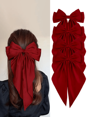 1/4pcs Burgundy Red Hair Knot Big Satin Bow Ladies Hair Clip Cute Big Hair Clip Wedding Bridal Bachelorette Party Hair Knot Valentine's Day Valentines Claw Clips Hair Claws Hair Barrettes, School Stuff