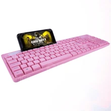 Pink USB Keyboard Multimedia Semi-Mechanical Ergonomic With Cell Phone Holder Cute Girly Gift