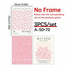 3pcs Matisse & Picasso Inspired Pink Wall Art Set - Abstract Floral Market Posters, Canvas Prints For Living Room, Bedroom, Dining Decor Gifts Birthday Graduation