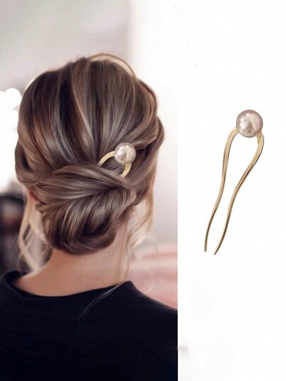 1pc Fashion Pearl U-Shaped Hair Clip, Casual Minimalist Accessory, Bun Extension, Hair Styling Pins, Wedding Items