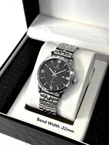 Pablo Raez 1pc Original Men's Vintage Watch Stainless Steel Summer Beach Accessories Luxury Watch 50m Waterproof Simple Jewelry Calendar Clock Men Steel Bracelet Chain No Fading Silver Jewelry Brand New Casual Fashion Charming Quartz Men's Watch Luminous Hands Roman Numerals And Bar Markers Black Premium Business Watch