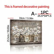 1pc Houten ingelijste rustieke wandkunst Daisy vlinder cadeau canvas vintage bloemen wandkunst, bloemen inspirerende foto voor slaapkamer woonkamer badkamer kantoor wanddecoratie ingelijste huisdecoraties klaar om op te hangen met ingelijste, posters voor kamer, woondecoratie, vintage kamerdecoratie esthetiek, Cottagecore wanddecoratie