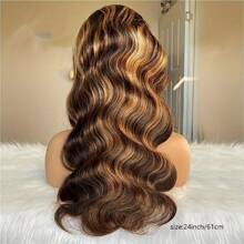 Dollface Perruque de cheveux humains avant en dentelle Body Wave 13x4 HD Transparent dentelle frontale perruques de cheveux humains pour les femmes mettre en évidence 4/27 perruque 180 densité cadeau de noël