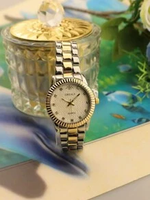1pc Simple & Casual Fashionable Women's Watch Set With Business Style Stainless Steel Strap Quartz Movement, An Elegant Gift For Female Students