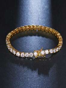 Vòng tay tennis CZ mạ vàng 18k, Vòng tay charm Cubic Zirconia dành cho nam nữ - Vàng - Xem 3