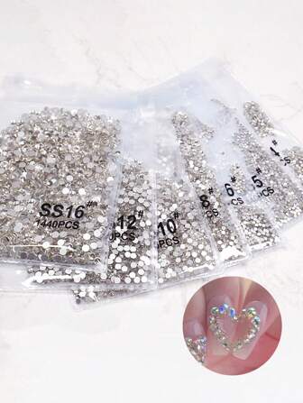 1440Pcs Flat-Back Glitter Glass Stones Rhinestones Crystal 1440Pcs/Bag Ss3-Ss16 White Ab Crystal Rhinestones Nail Gemstones Flat Back Round Rhinestones Flat Back Rhinestones Nail Supplies Nails Nail Charms