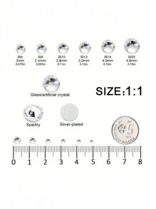 1440 件平底闪光玻璃石水钻水晶 1440 件/包 Ss3-Ss16 白色 Ab 水晶水钻指甲宝石平底圆形水钻平底水钻美甲用品指甲指甲饰