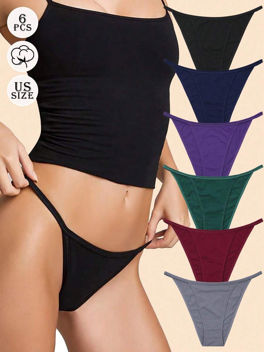 6 Pack Multicolor Cotton Women Panties Plus Size String Bikini Low Waist Cheeky Underwear High Cut Stretch Ladies Briefs S-XXL - 彩色 - 查看 1