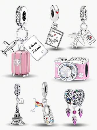 1 件镀银行李飞机护照饮料孔鞋吊坠饰品吊坠球适用于手链 DIY 女士珠宝