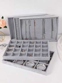 TONVIC 1pc Velvet Jewelry Tray Ring Necklace Storage Dish Watch Bracelet Tray With Pillow - Grey - View 4