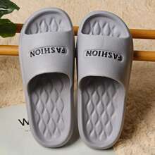 Dép xỏ ngón đế dày mềm mại thoải mái màu trơn mũi tròn in chữ mới với chất liệu EVA, có đệm, chống trượt, chống mùi, thích hợp mặc ngoài trời & trong nhà, phong cách cặp đôi, mùa hè - Xám - Xem 8