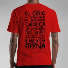 T-Shirt Catholic Shirt Printed Prayer Creed Back - 紅色 - 查看 1